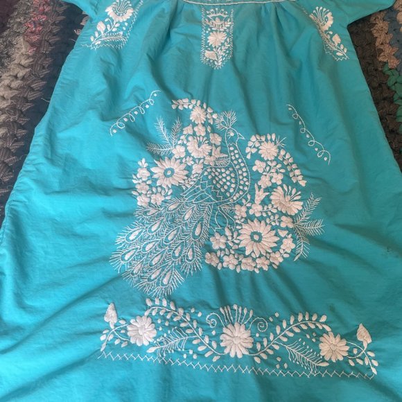 Oaxacan Teal Summer Dress Large - Picture 3 of 4